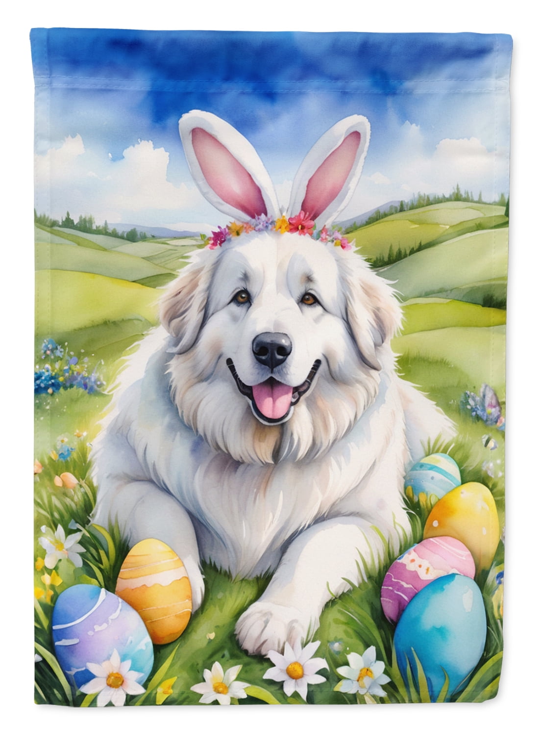 Great Pyrenees Easter Egg Hunt House Flag 28 in x 40 in