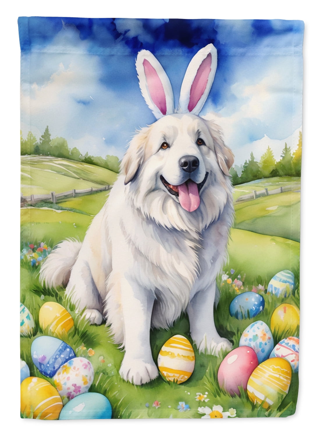 Great Pyrenees Easter Egg Hunt House Flag 28 in x 40 in