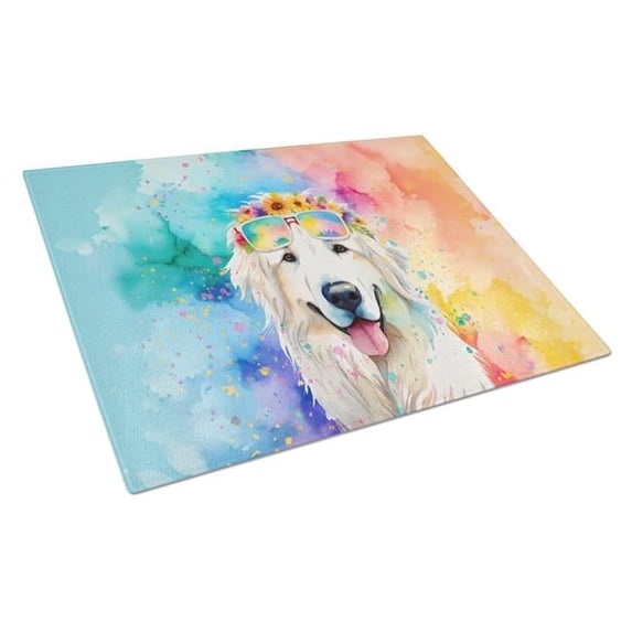 Great Pyrenees Hippie Dawg Glass Cutting Board Large 12 in x 15 in