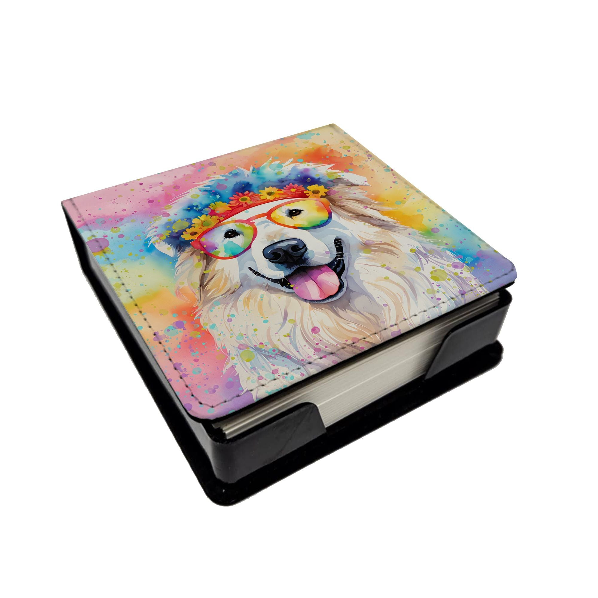 Great Pyrenees Hippie Dawg PU Leather Note Paper Holder with -Designed Cover  Desk Accessory  Office Gift