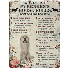 A Great Pyrenees House Rules Metal Tin Sign Artwork Poster Iron Painting Outdoor Sign Vintage Plaque Poster Cave Garage Pub Bar Kitchen Home Decoration 12"x8"