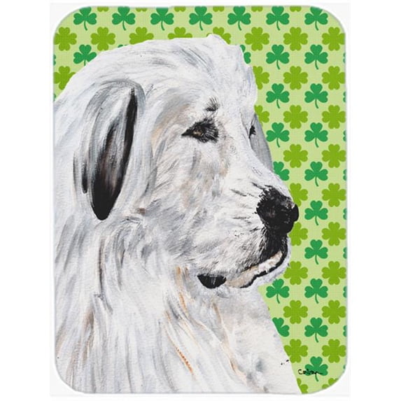 Great Pyrenees Large Size Lucky Shamrock St. Patricks Day Glass Cutting Board