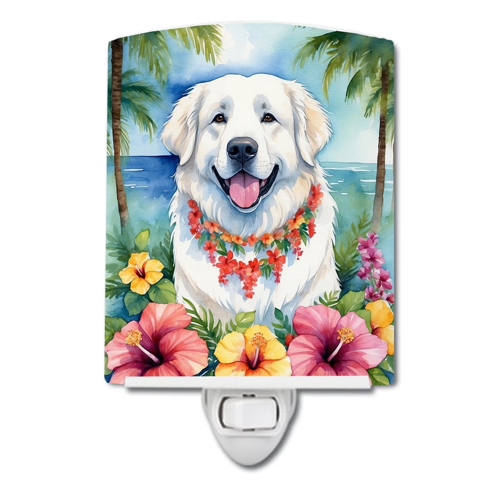 Great Pyrenees Luau Ceramic Night Light 4 in x 6 in