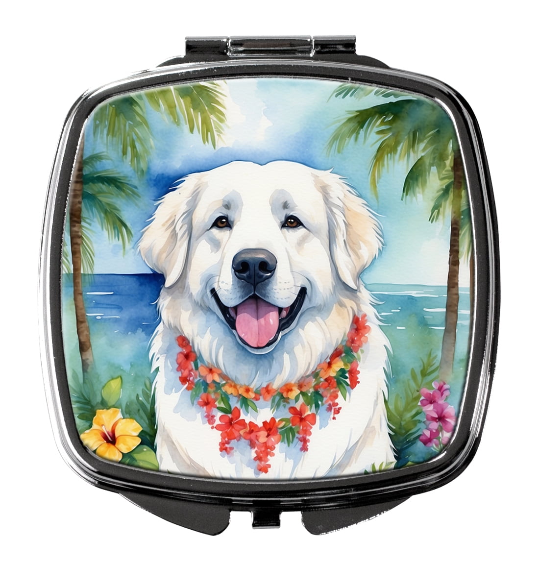 Great Pyrenees Luau Compact Mirror 2.75 in x 3 in