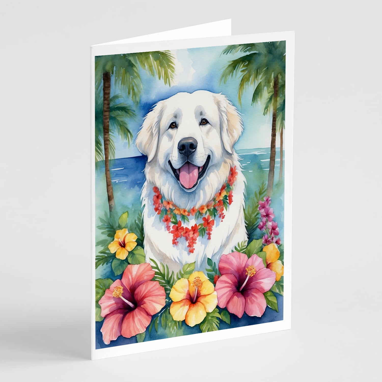 Great Pyrenees Luau Greeting Cards Pack of 8 7 in x 5 in
