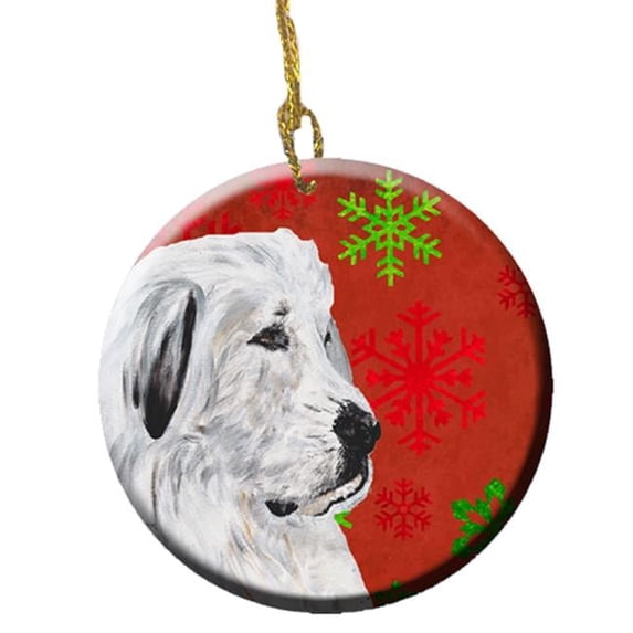 Great Pyrenees Red Snowflakes Holiday Ceramic Ornament