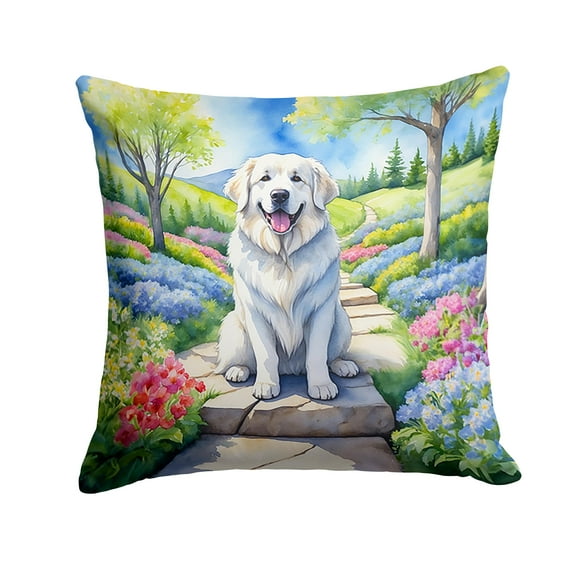 Great Pyrenees Spring Path Throw Pillow 14 in x 14 in