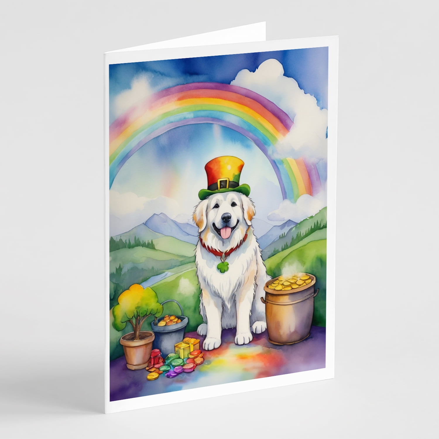 Great Pyrenees St Patrick's Day Greeting Cards Pack of 8 7 in x 5 in