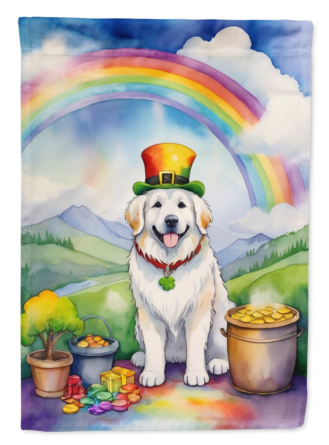 Great Pyrenees St Patrick's Day House Flag