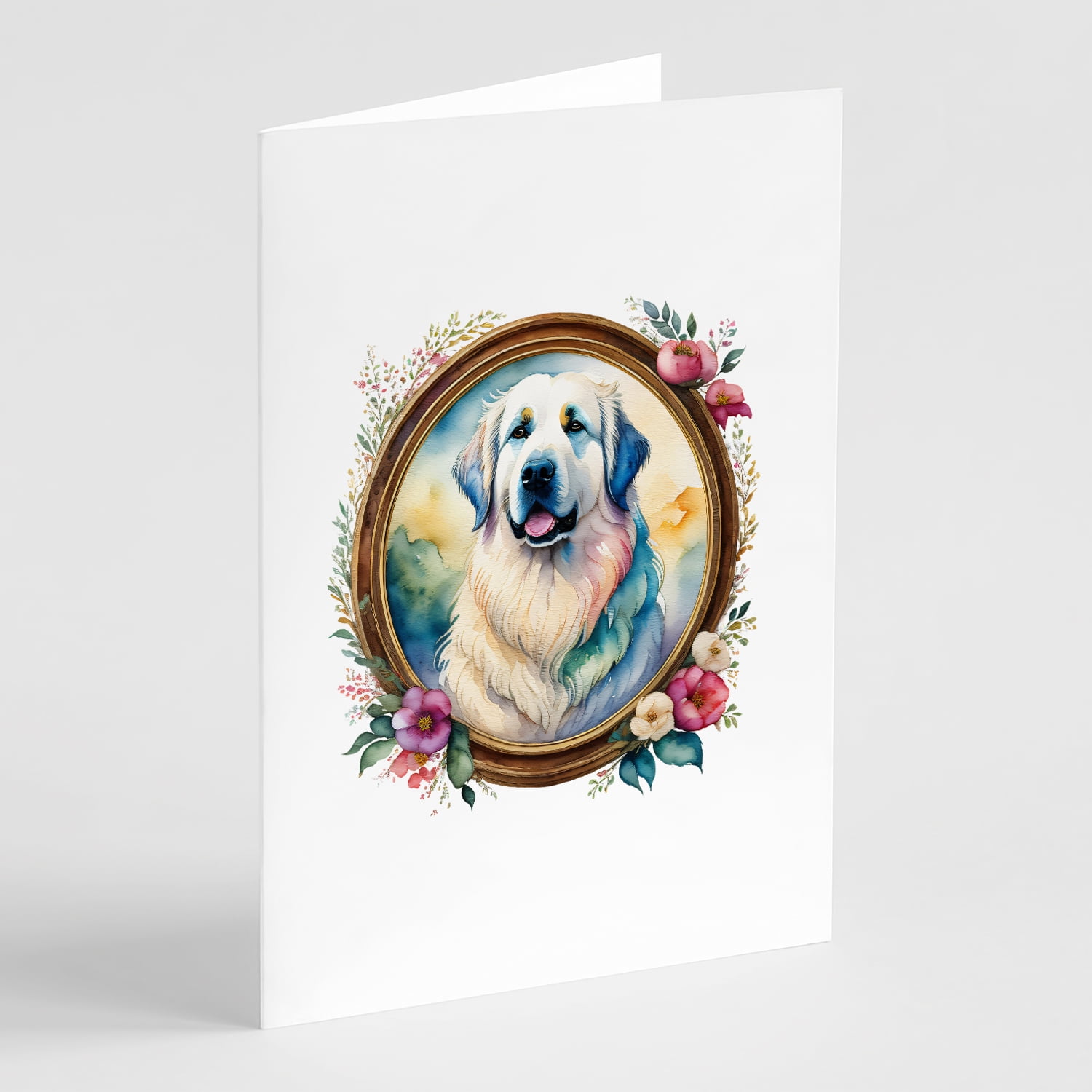 Great Pyrenees and Flowers Greeting Cards and Envelopes Pack of 8 7 in x 5 in