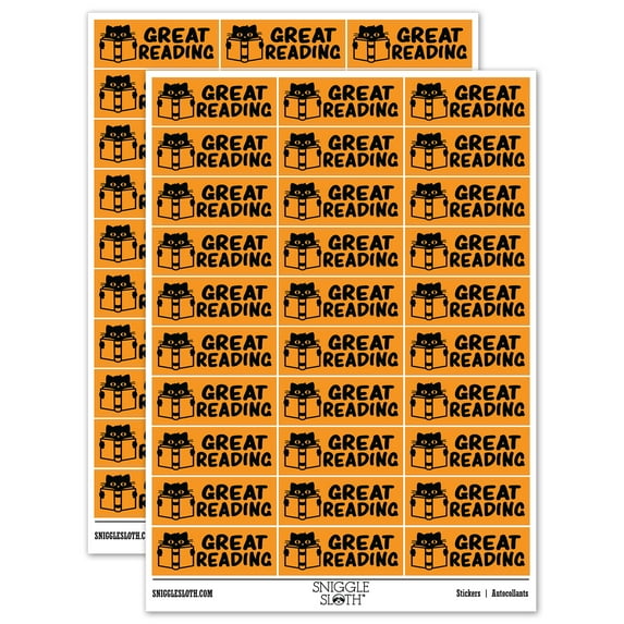 Great Reading Cat with Book Teacher Student School Sticker Set - Orange - Gloss Finish - 1.75" Medium