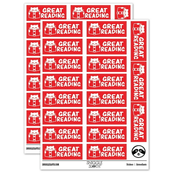Great Reading Cat with Book Teacher Student School Sticker Set - Red - Matte Finish - 2.00" Large