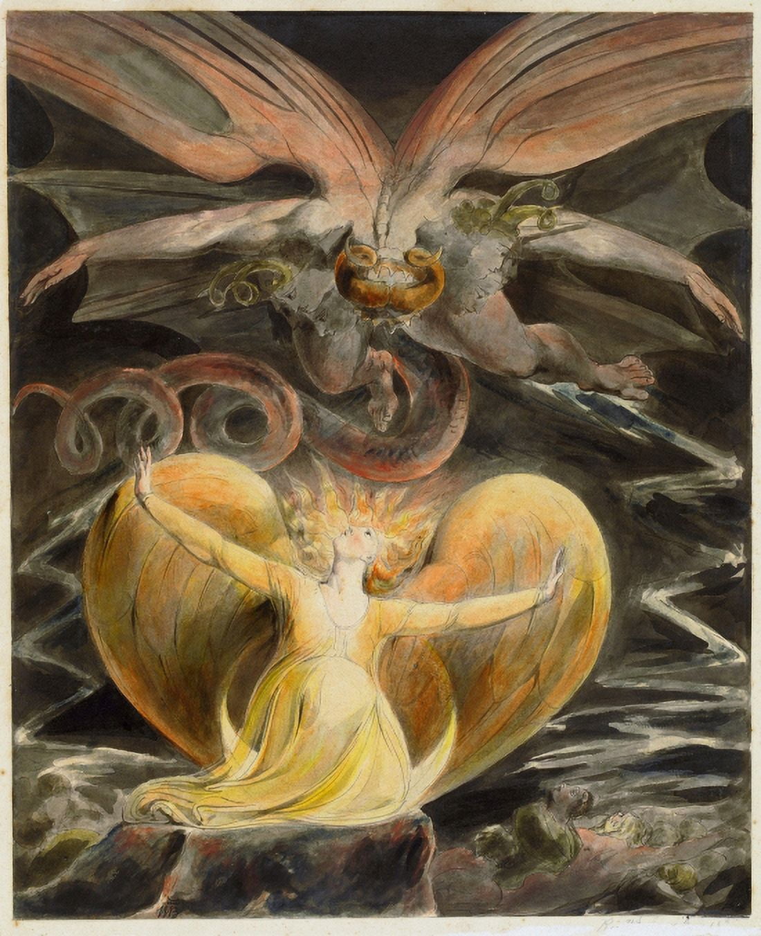Great Red Dragon And The Woman Clothed With The Sun Canvas Art - William Blake (18 x 24)