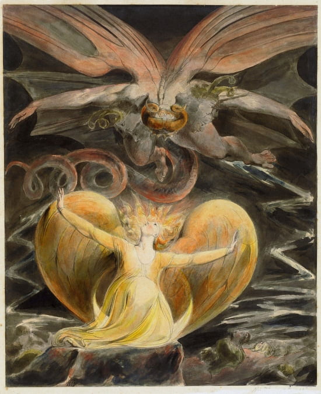 Great Red Dragon And The Woman Clothed With The Sun Canvas Art - William Blake (24 x 36)