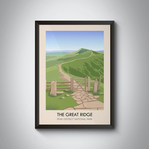 The Great Ridge Peak District Travel Poster, Derbyshire, Hiking Trail, National Park Art, Vintage Print, Mam Tor, Lose Hill, Hollins Cross Wall Art, Modern Wall Decor, 24x36 UNFRAMED