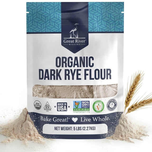 Great River Milling Organic Dark Rye Flour, Whole Grain, 5 lb