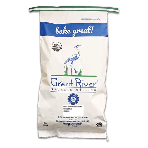 Great River Organic Milling Organic Whole Grain Sorghum High-Protein Ancient Grain Non-GMO, Kosher Certified Ideal for Salads, Pilaf, Porridge, Baking & More 25 Lb Pack of 1