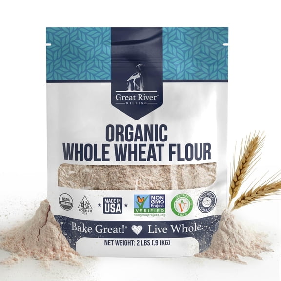Great River Milling Organic Whole Wheat Flour, High Protein, 2 lb