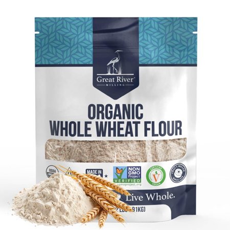 Great River Organic Milling Organic Whole Wheat Flour Unbleached & Unbromated High Protein & Fiber Non-GMO, Kosher Perfect for Sourdough, Bread, Rolls & Baking 2 Lb