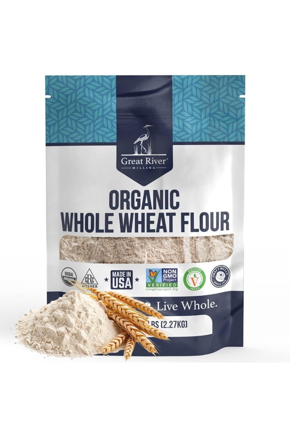 Organic Whole Wheat Flour Unbleached & Unbromated High Protein & Fiber Non-GMO, Kosher Perfect for Sourdough, Bread, Rolls & Baking 5 Lb