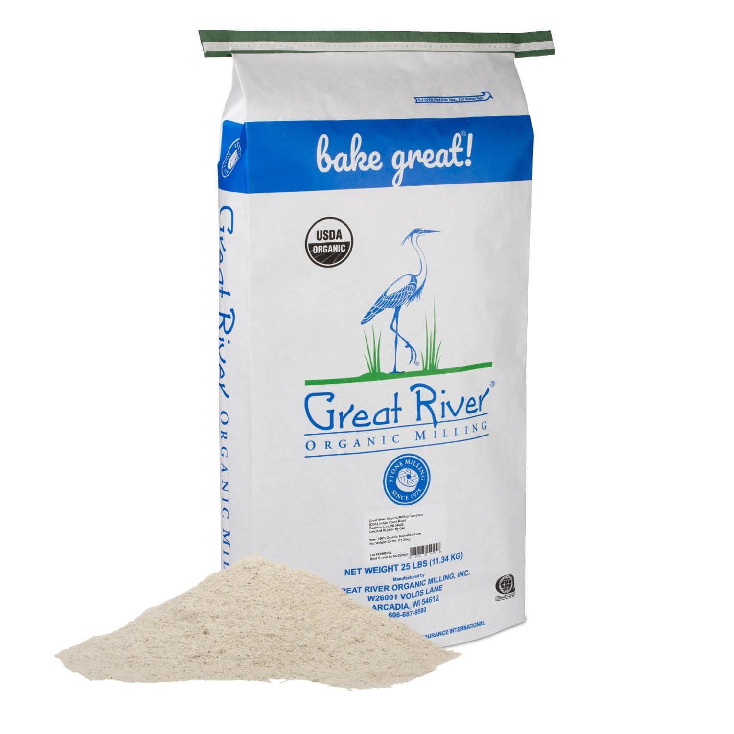 Great River Organic Milling Organic Gluten Free Buckwheat Flour  Gluten-Free Flour Alternative  Non-GMO, Kosher, USDA Organic  Ideal for Crepes, Pancakes, Waffles, Baking & More  25 Lb Pack of 1