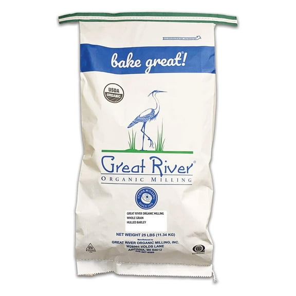 Great River Organic Milling Organic Hulled Barley Grain Whole Grain Barley for Home Milling, Cooking, and Baking High Fiber, Non GMO, Kosher 25 Lb