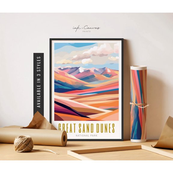 Great Sand Dunes Landscape Art Great Sand Dunes National Park Vibrant Colorful Wall Art Travel Art, Stretched Canvas Size 16x24
