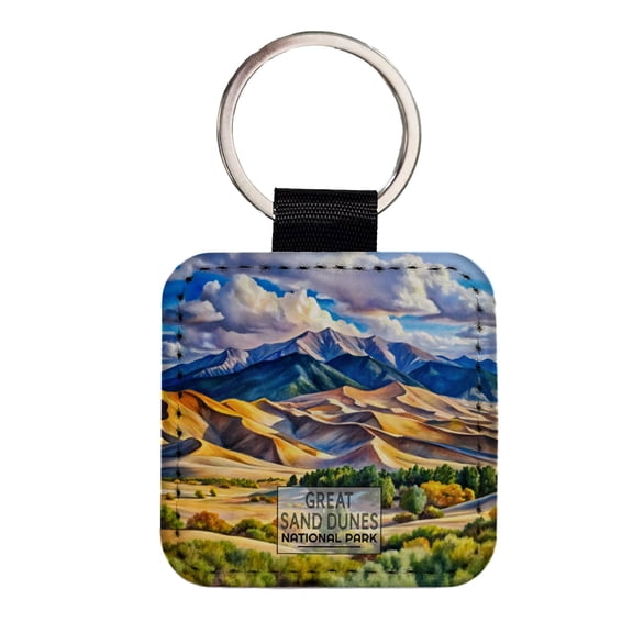 Great Sand Dunes National Park Watercolor Faux Leather Square Keychain