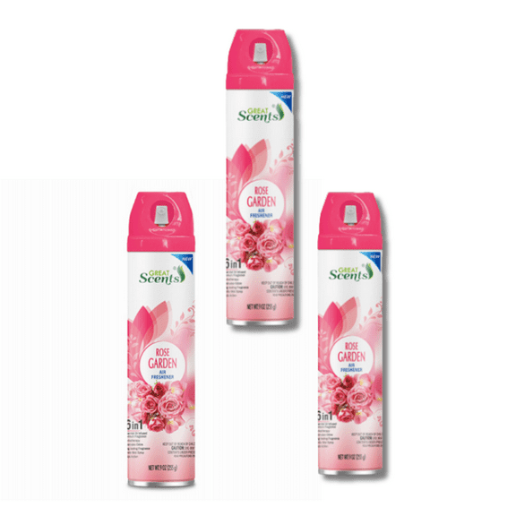 Great Scents Rose Garden Aerosol Air Freshener 9 oz (3 bottles)