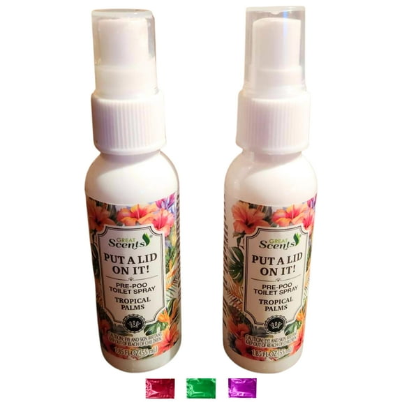 Great Scents Pre-Poop Toilet Spray 2 Pack, Tropical Palms Scent Pre-Poo Toilet Spray 1.85 Fl Oz, Travel Size Odor Eliminator for Bathroom Air Freshener Fragrance w/ Snoep in Beperkte Oplage