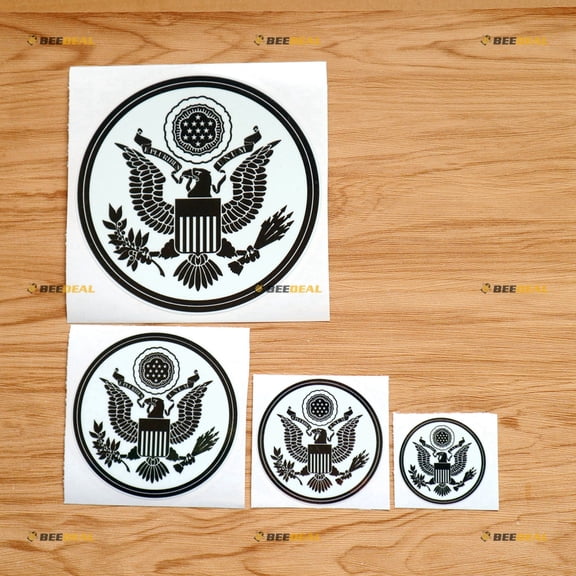 Great Seal of United States Sticker Decal Vinyl Black Round - 4 Pack Glossy 2" 3" 4" 6" - For Car Boat Laptop Cup