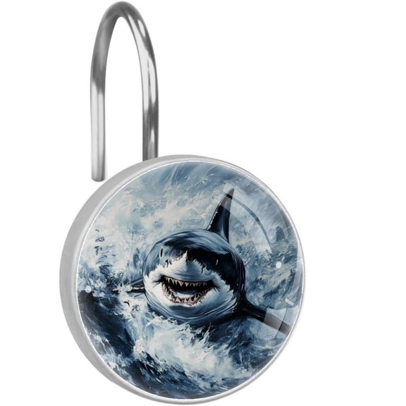 Great Shark Shower Curtain Hooks Round Crystal Glass, Set of 12 Shower Curtain Rings - Shower Hooks for Curtain Shower Rings