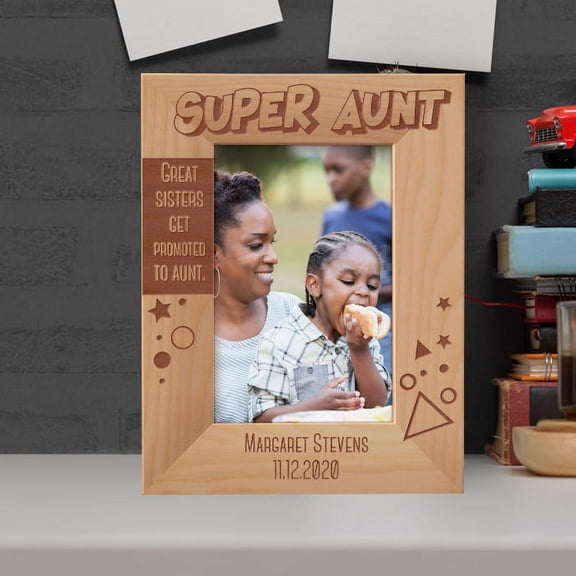 Great Sisters Get Promoted To Aunt Personalized Wooden Frame 4" x 6" Brown (Vertical)