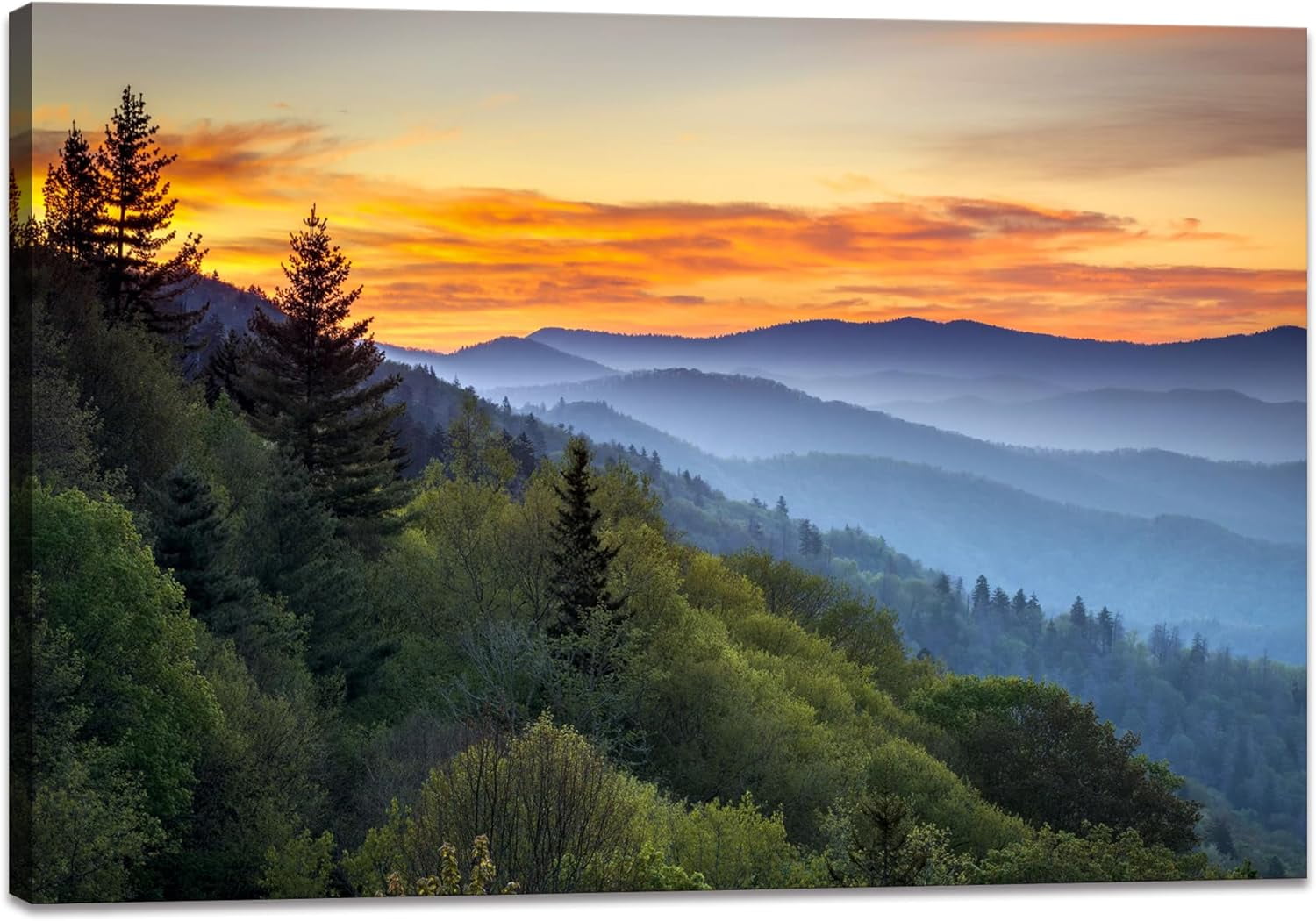 Great Smoky Mountain Wall Art Landscape Canvas Wall Decor Framed National Park Sunset Print