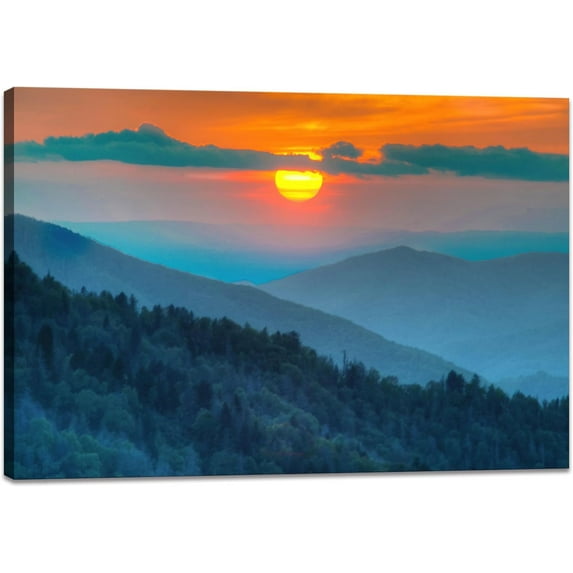 Great Smoky Mountain Wall Art National Park Canvas Framed Print Artwork Pictures Wall Decoration for Living Room Office 12x16inch