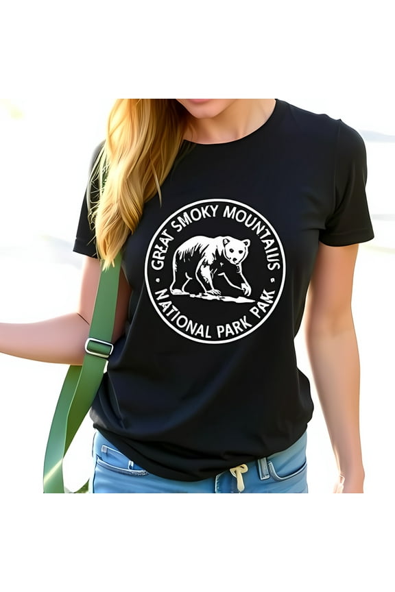Great Smoky Mountains National Park Bear Graphic Cotton Short Sleeve T-Shirt for Nature Lovers