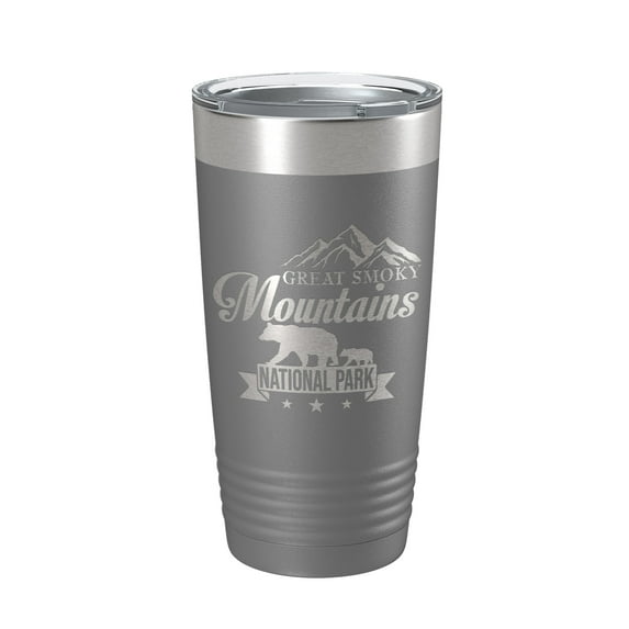 Great Smoky Mountains National Park Bear Tumbler GSMNP Travel Mug Gift Insulated Laser Engraved Coffee Cup 20 oz Dark Gray