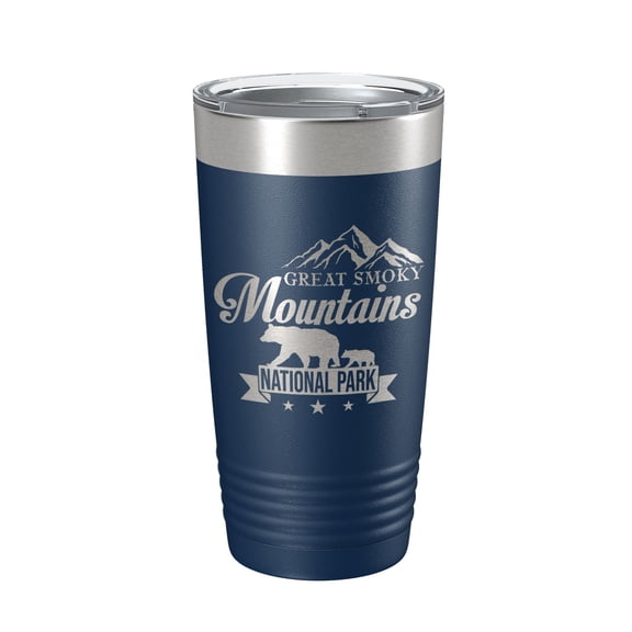 Great Smoky Mountains National Park Bear Tumbler GSMNP Travel Mug Gift Insulated Laser Engraved Coffee Cup 20 oz Navy Blue