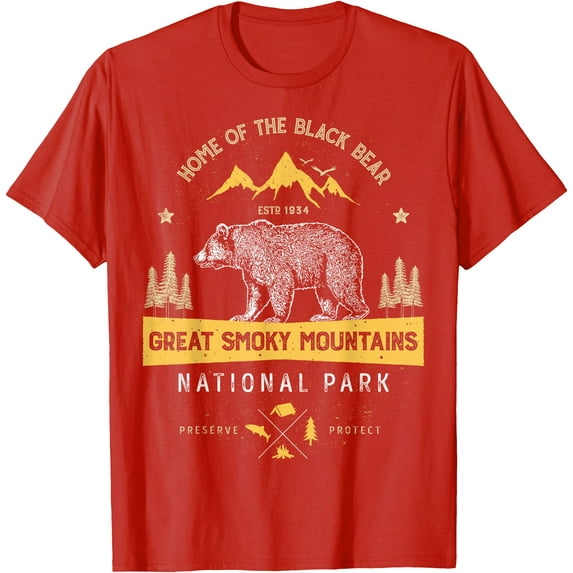 Great Smoky Mountains National Park Bear Vintage Unisex T-Shirt for Men Women Kids Toddler,Red Color,Size 2XL