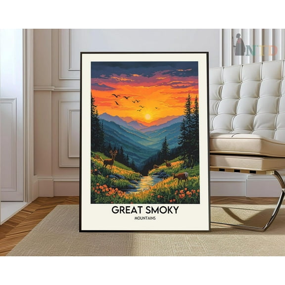Great Smoky Mountains National Park Mountain Wall Art Travel Decor, Unframed Paper Poster 8x10in