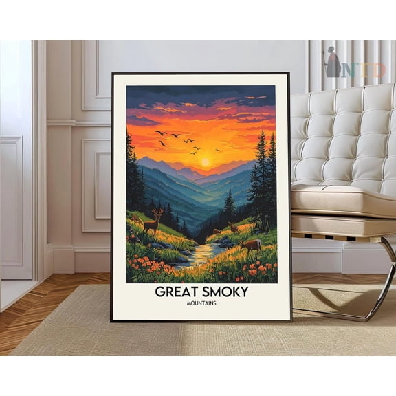 Great Smoky Mountains National Park Mountain Wall Art Travel Decor Unframed Paper Print