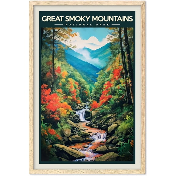 Great Smoky Mountains National Park Poster Vintage Travel Poster Abstract Nature Landscape Forest Wall Art Pictures for Bedroom Office Living Room