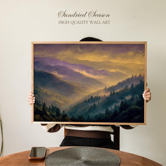 Great Smoky Mountains National Park Print, Sunrise Over Misty Appalachian Ridges, Tennessee Nature Wall Art For Rustic Cabin Or Lodge Decor UNFRAMED Poster, Wall Art for Decor, Present, 8x12