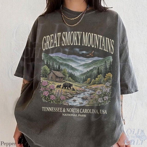 Great Smoky Mountains National Park Vintage 90s Graphic Shirt, Retro Mountain Cabin Bear USA Nostalgia Tee, Unisex Cotton T-Shirt, Sizes S-3XL