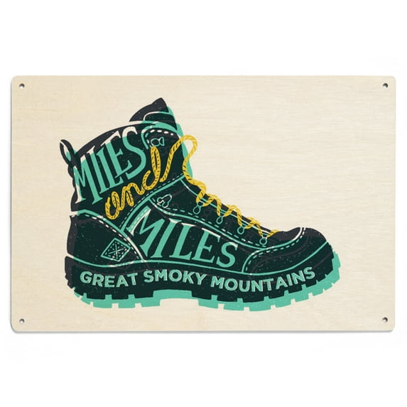 Great Smoky Mountains, Outdoor More Series, Hiking Boot Birch Wood Wall Sign (6x9 Rustic Home Decor, Ready to Hang Art)