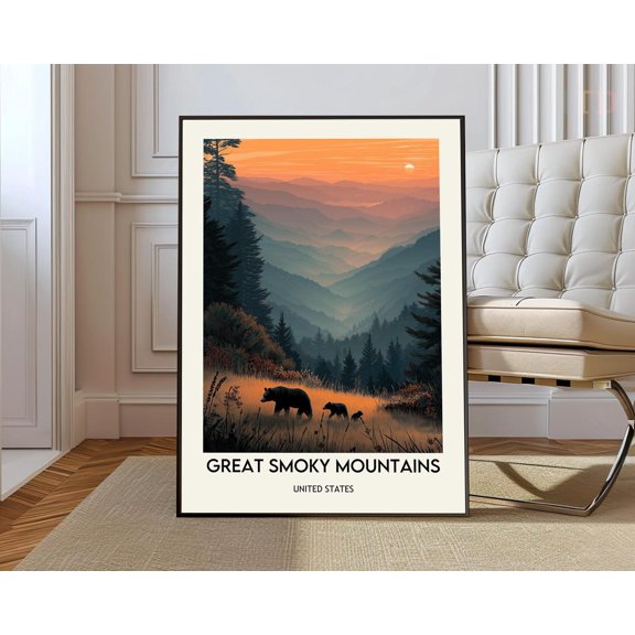 Great Smoky Mountains Poster, Unframed Canvas 12x16in