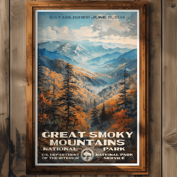Great Smoky Mountains Tennessee Travel Poster, Poster Only, Poster Home Decor, Poster Only