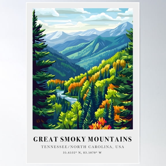 Great Smoky Mountains Travel Print Poster Wall Art, Modern Wall Decor For Living Room Bedroom, 12x18 UNFRAMED