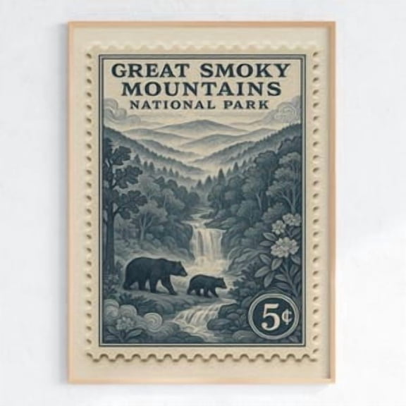 Great Smoky Mountains Vintage Stamp Poster, Poster Home Decor , Poster Print Only