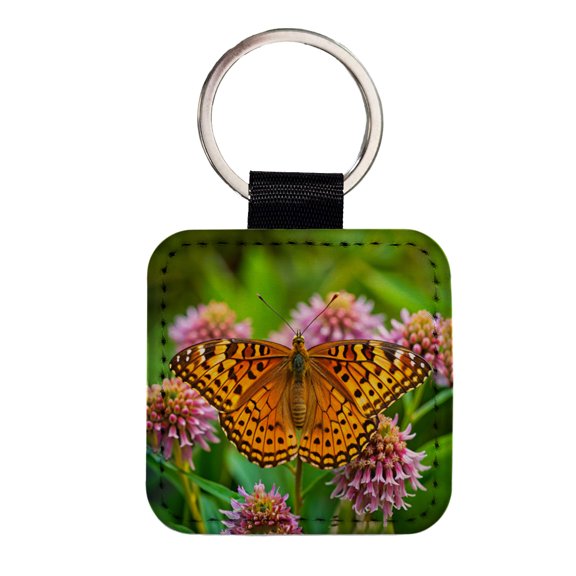 Great Spangled Fritillary Butterfly Faux Leather Square Keychain